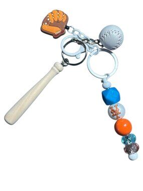 NY Mets Blue & Orange Baseball Keychain & Beads - Personalized Sports Bag For Ki